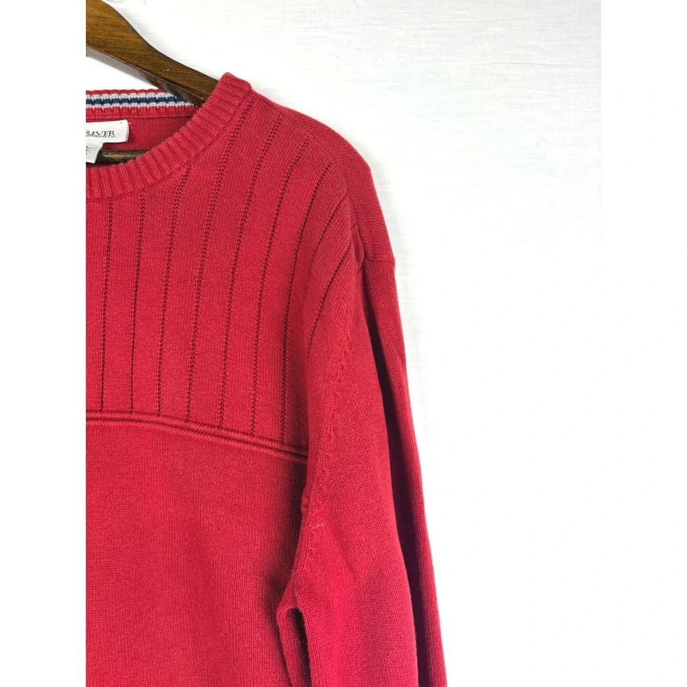 Vintage Sun River Clothing Co Mens Red Cotton Ribbed Knit Crewneck Sweater Large